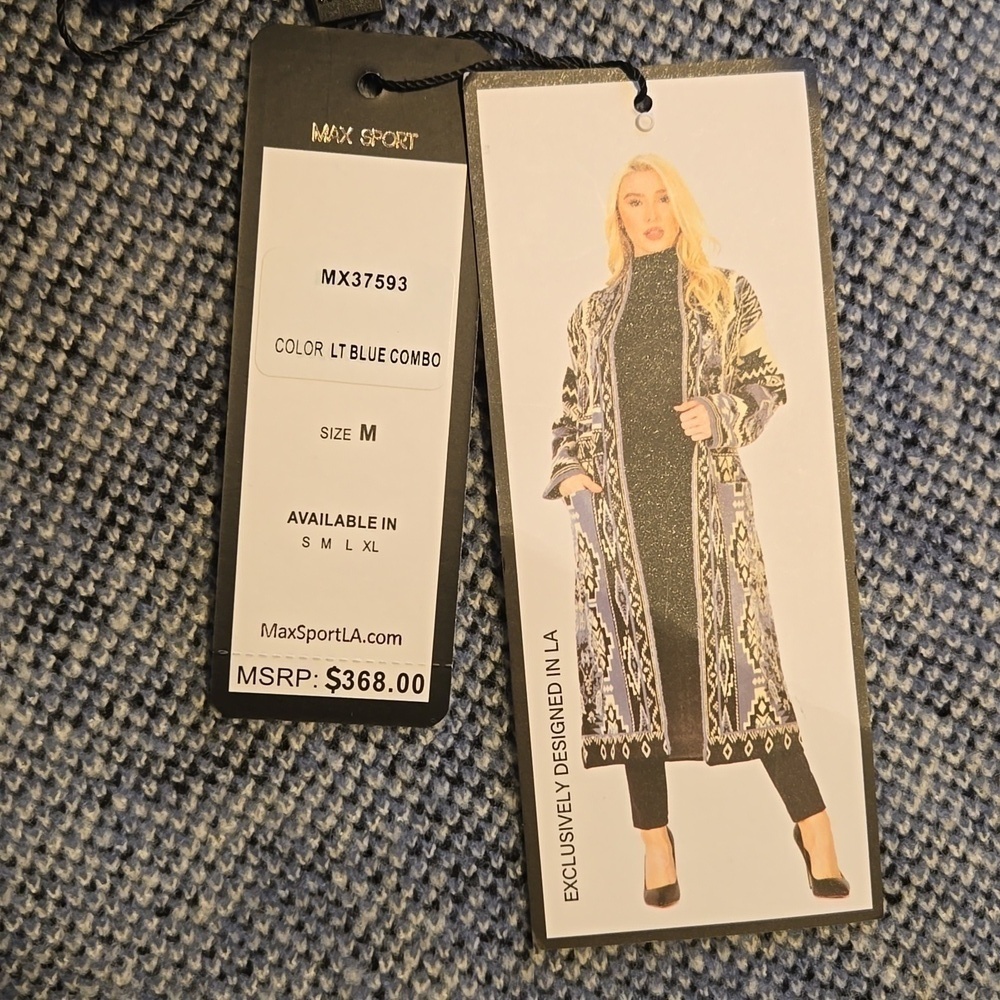 Maxsport Open Front Patch Pocket Full Length Duster Cardigan Coat Size M - Picture 9 of 13